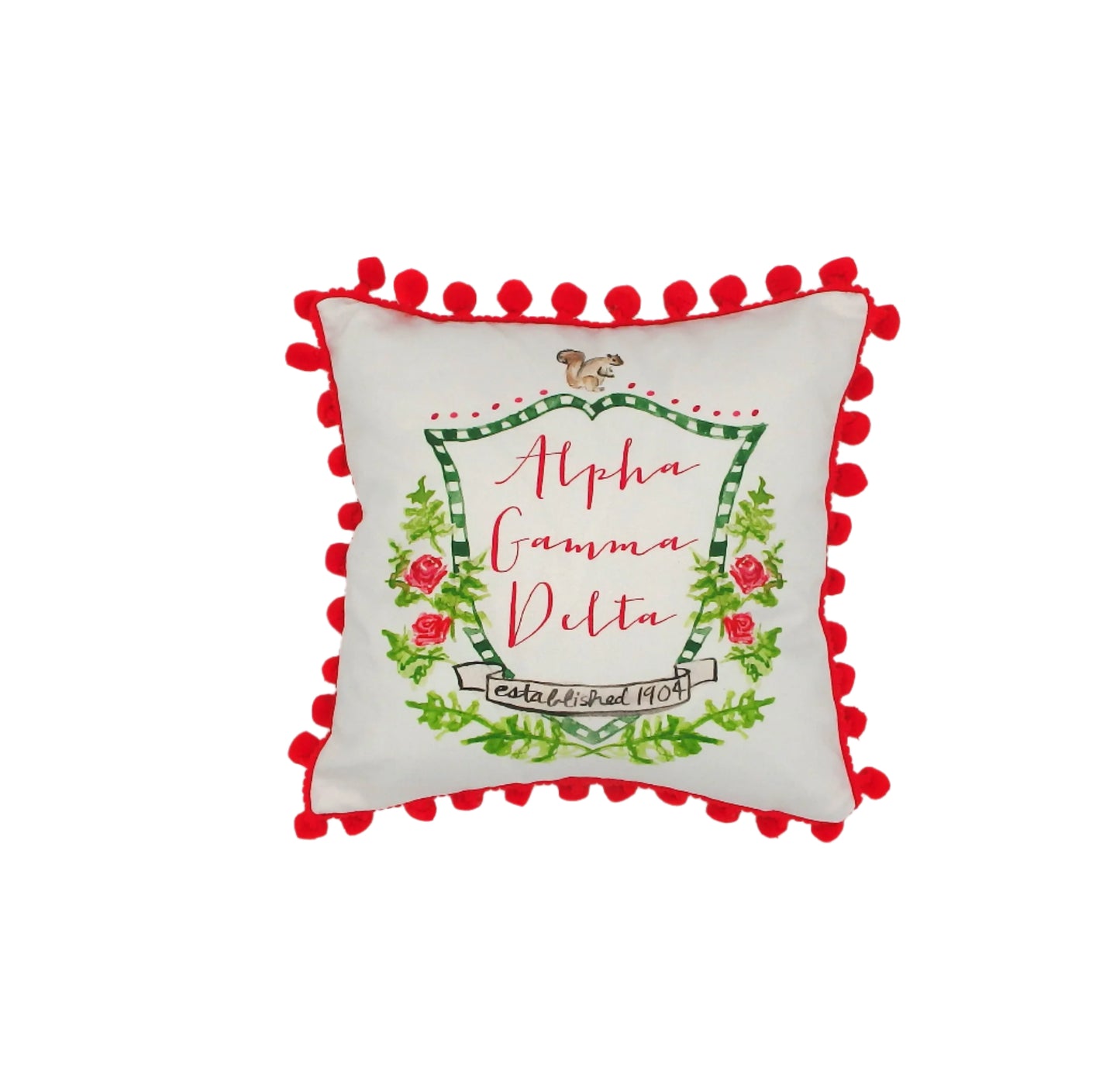 Alpha Gamma Delta Pom Pom Pillow